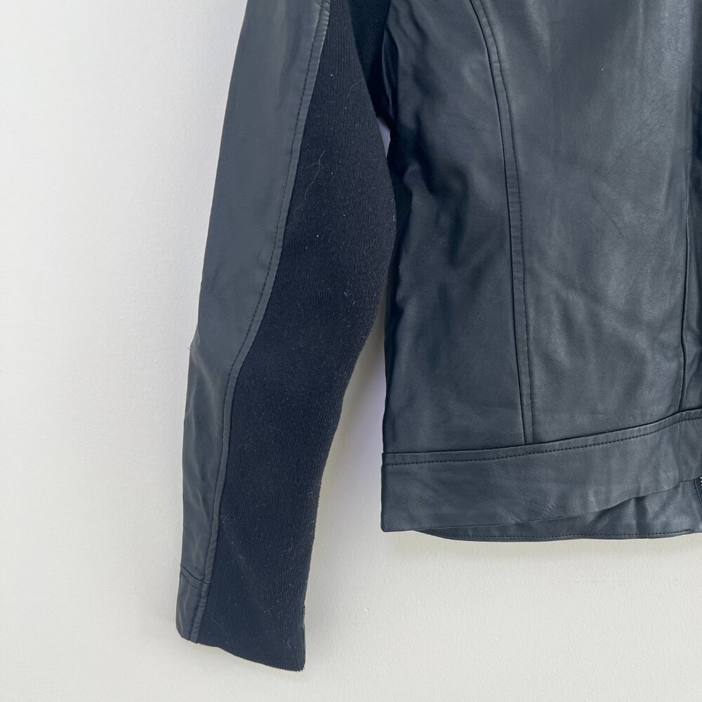 Apt 9 Faux Leather‎ Moto Jacket Black Stretch Sleeve Minimalist Zip Small - Picture 8 of 11